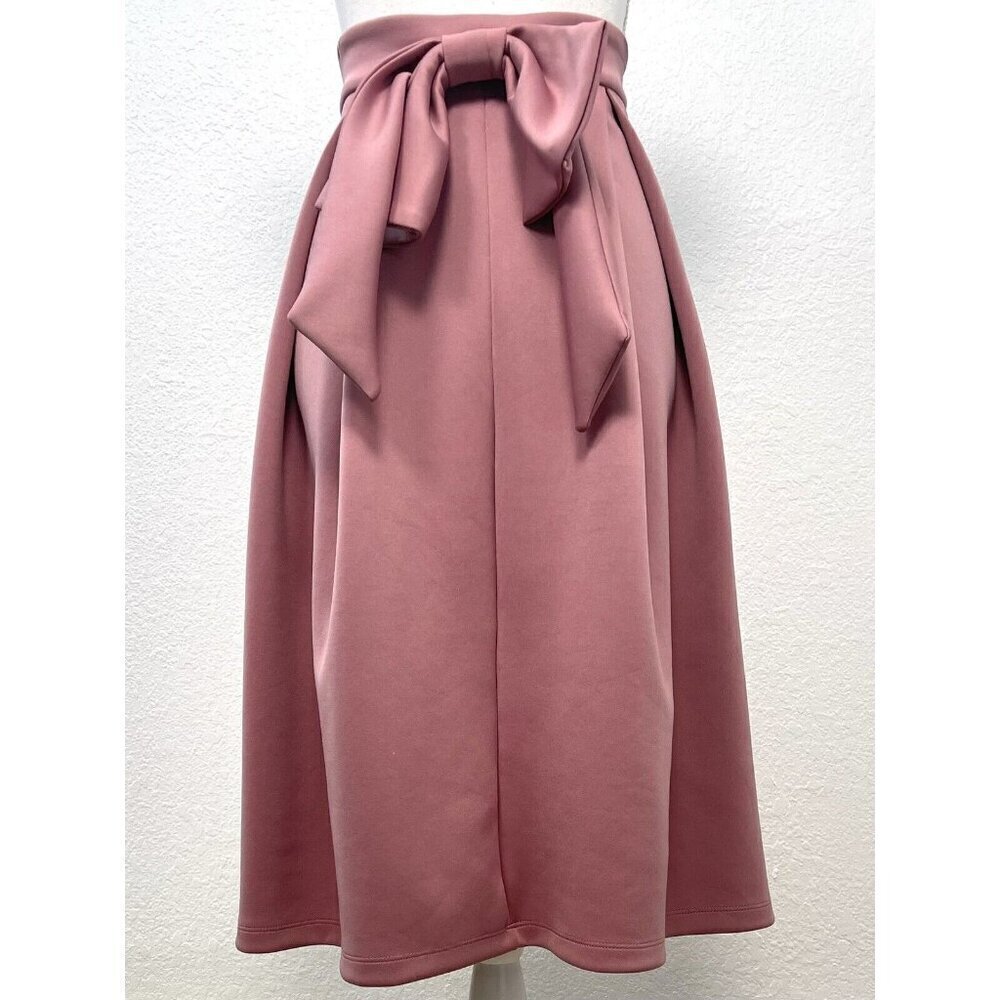 ASOS Womens SIZE 8 Blush Rose Pink Scuba Pleated Full Midi SKIRT Bow on Back EUC